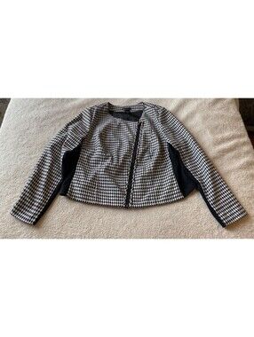 Lane Bryant Black & White Houndstooth Asymmetrical Zip Blazer Jacket Size 18